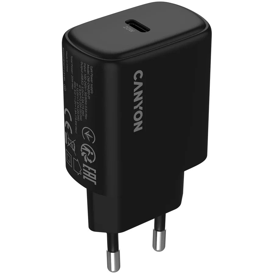 CANYON Адаптер живлення OnCharge 200 1*USB-C 1*USB Тип C, 20 Ват