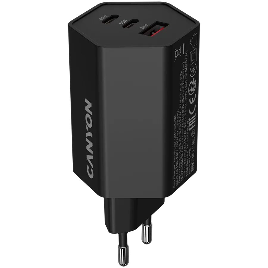 CANYON Адаптер живлення Hexagon 65 3*USB/USB-C 2*USB Type C, 1*USB Type-A, 65 Ват
