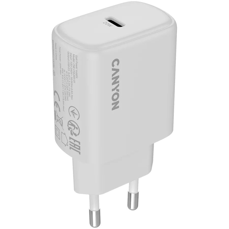 CANYON Адаптер живлення OnCharge 200 1*USB-C 1*USB Тип C, 20 Ват