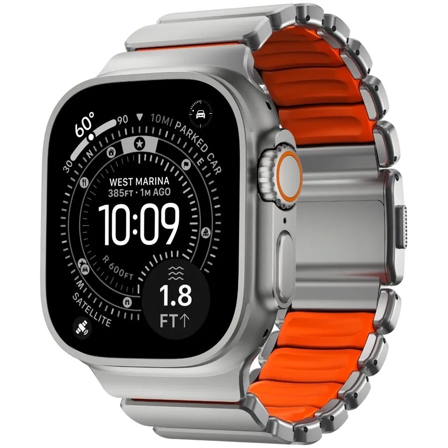 NOMAD Band Extension Stratos Band Natural Hardware/Ultra Orange за Apple Watch 44 mmApple Watch 45 mmApple Watch 46 mmApple Watch 49 mm 46/49 mm