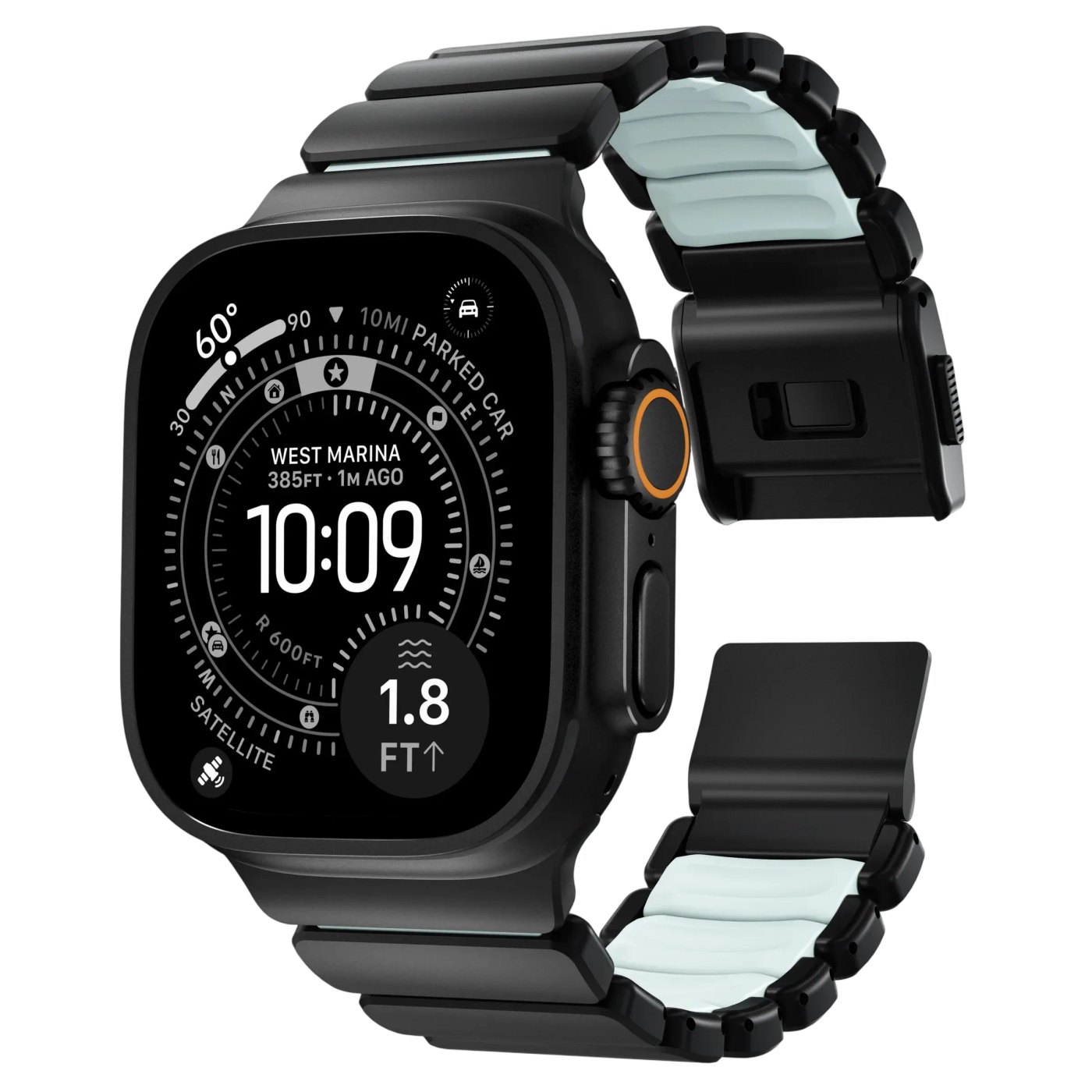 NOMAD Ремінець  for Apple Watch 44/45/46/49 mm, Black/Icy Blue Glow
