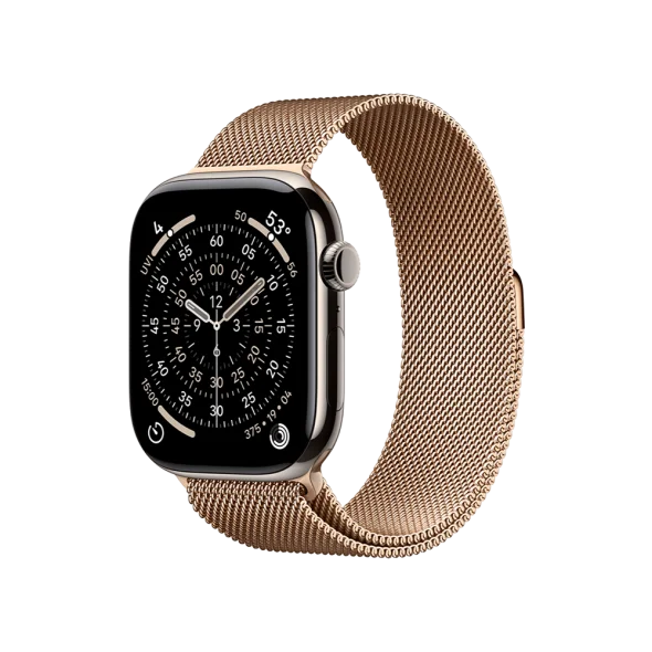 Смарт-годинник Apple Watch Series 11 GPS + Cellular 46mm Natural Tit. Case w. Gold Milanese Loop - S/M (MFAY4+MGJ44)