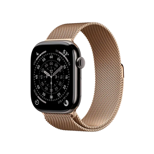 Смарт-годинник Apple Watch Series 11 GPS + Cellular 46mm Slate Tit. Case w. Gold Milanese Loop - S/M (MFC14+MGJ44)