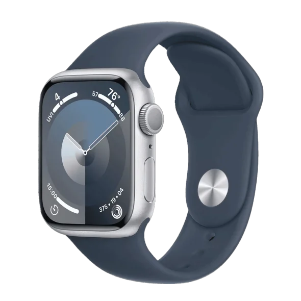 Смарт-годинник Apple Watch Series 9 GPS 45mm Silver Aluminum Case w. Storm Blue Sport Band - S/M (MR9D3)