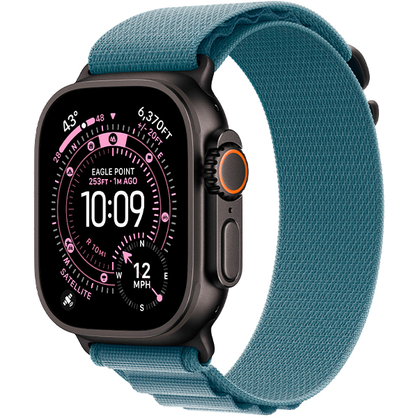 Смарт-годинник Apple Watch Ultra 3 Black Titanium Case with Light Blue Alpine Loop Medium (MF254/MG9L4)