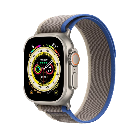 Смарт-годинник Apple Watch Ultra GPS + Cellular 49mm Titanium Case with Blue/Gray Trail Loop - S/M (MNHE3/MNHL3)